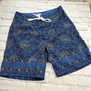 Mens Utility Brand Boho Blue Medallion Tile Print Board Shorts size 36